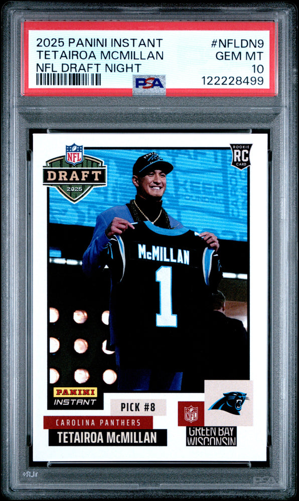 Graded 2025 Panini Instant Tetairoa McMillan #NFLDN9 NFL Draft Night Rookie RC Football Card PSA 10 Gem Mint (ONLINE ORDER ONLY)