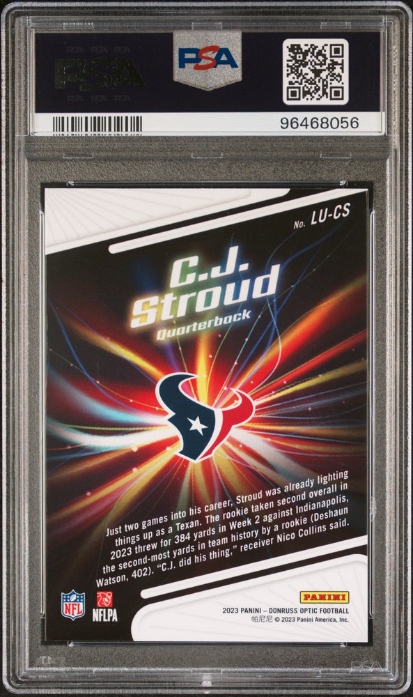 Graded 2023 Panini Donruss Optic CJ Stroud #LUCS Light It Up Rookie RC Football Card PSA 10 Gem Mint (ONLINE ORDER ONLY)
