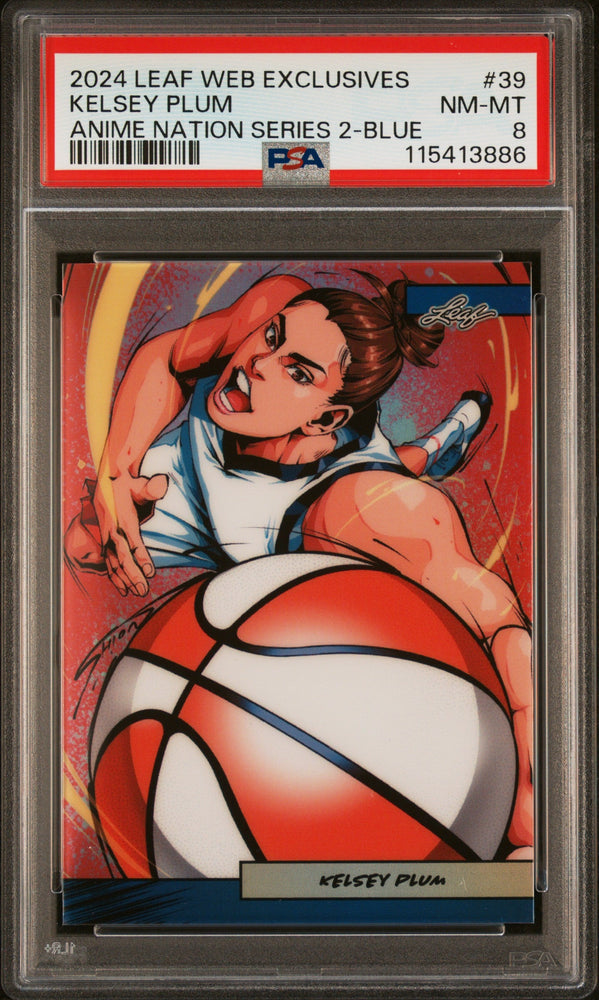 Graded 2024 Leaf Web Exclusives Kelsey Plum #39 Anime Nation Series 2 Blue /75 Basketball Card PSA 8 Near Mint (ONLINE ORDER ONLY)
