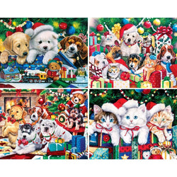 Holiday Puppies & Kitties 4-Pack 100 Piece Jigsaw Puzzles (ONLINE ORDER ONLY)