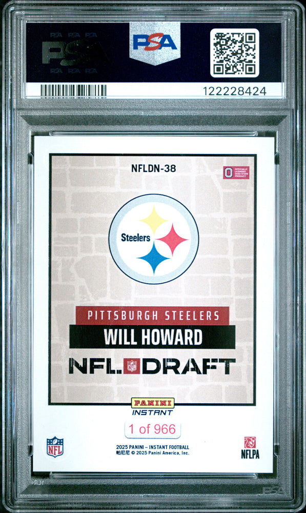 Graded 2025 Panini Instant Will Howard #NFLDN38 NFL Draft Night Rookie RC Football Card PSA 10 Gem Mint (ONLINE ORDER ONLY)