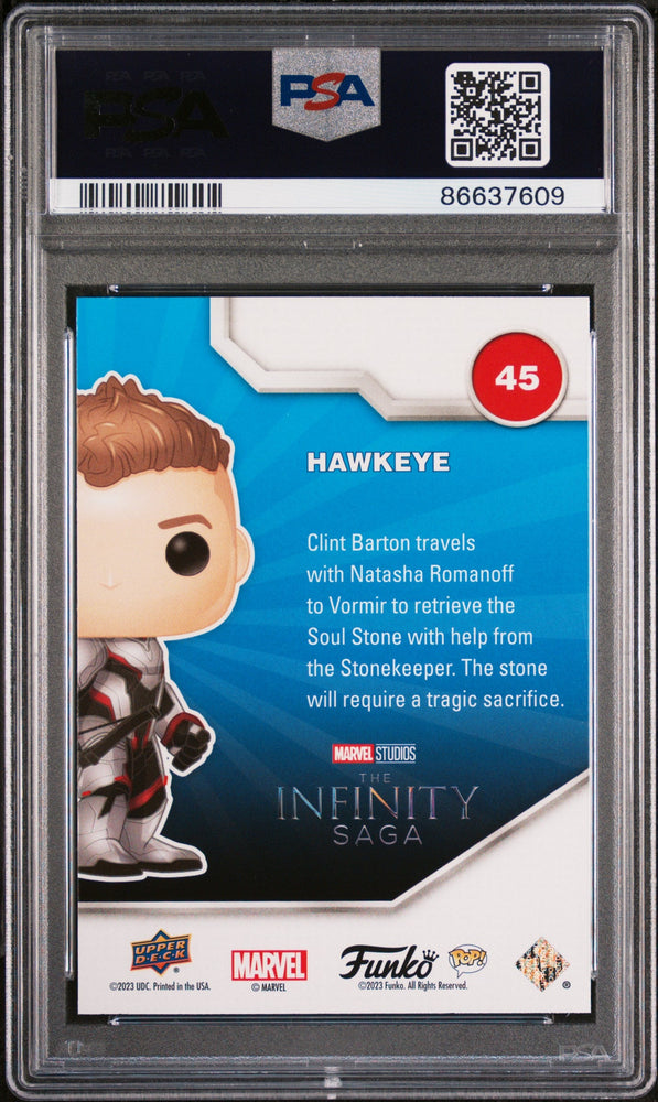2023 UPPER DECK FUNKO POP MARVEL  HAWKEYE  #45  PSA 10 (Online Order Only)