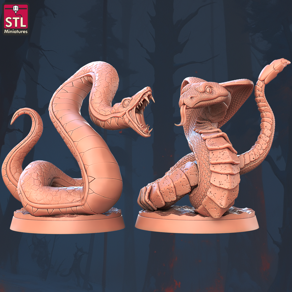 3D Printed STL Miniatures Giant Snake Set 28 - 32mm War Gaming D&D (Online Only)