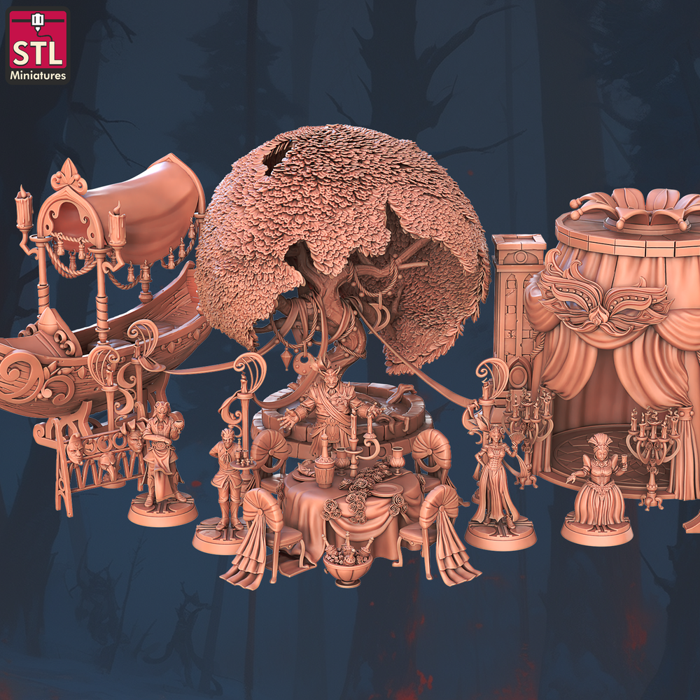 3D Printed STL Miniatures Masquerade Vetenian Carnival Set 28 - 32mm War Gaming D&D (Online Only)