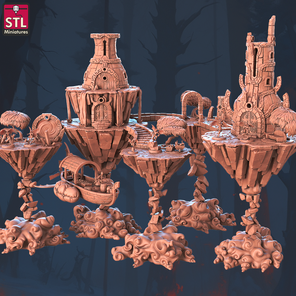 3D Printed STL Miniatures Floating Islands Set 28 - 32mm War Gaming D&D (Online Only)