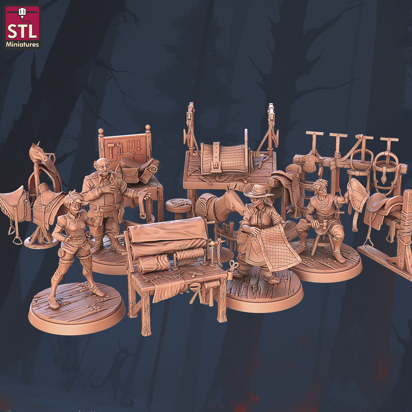 3D Printed STL Miniatures Saddlemaker Set 28 - 32mm War Gaming D&D (Online Only)