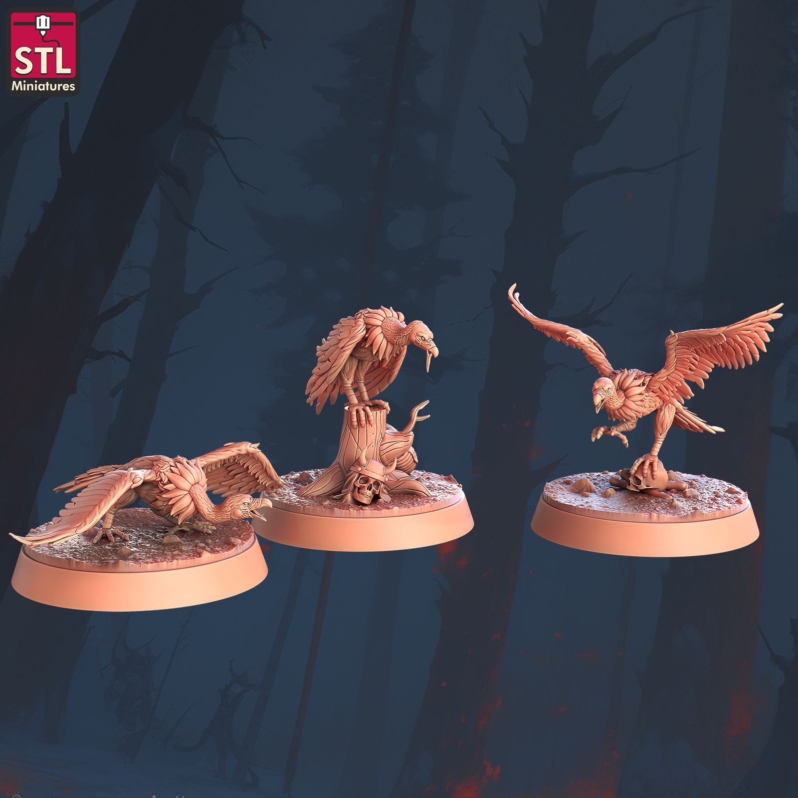 3D Printed STL Miniatures Vultures 28 - 32mm War Gaming D&D (Online Only)