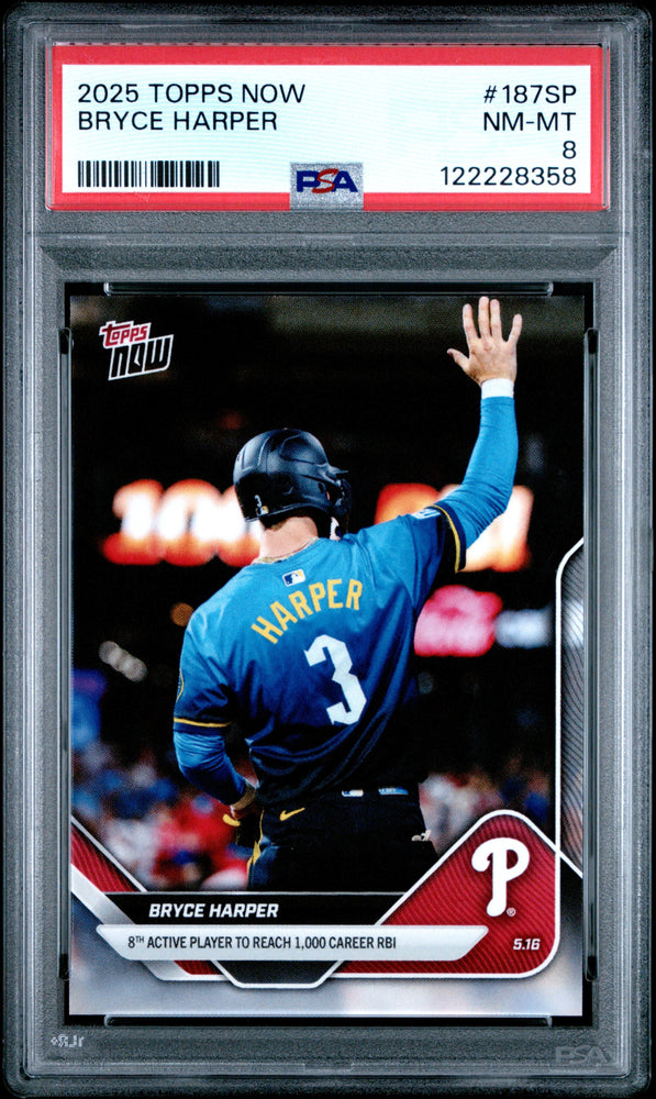 Graded 2025 Topps Now Bryce Harper #187SP Baseball Card PSA 8 Near Mint (ONLINE ORDER ONLY)