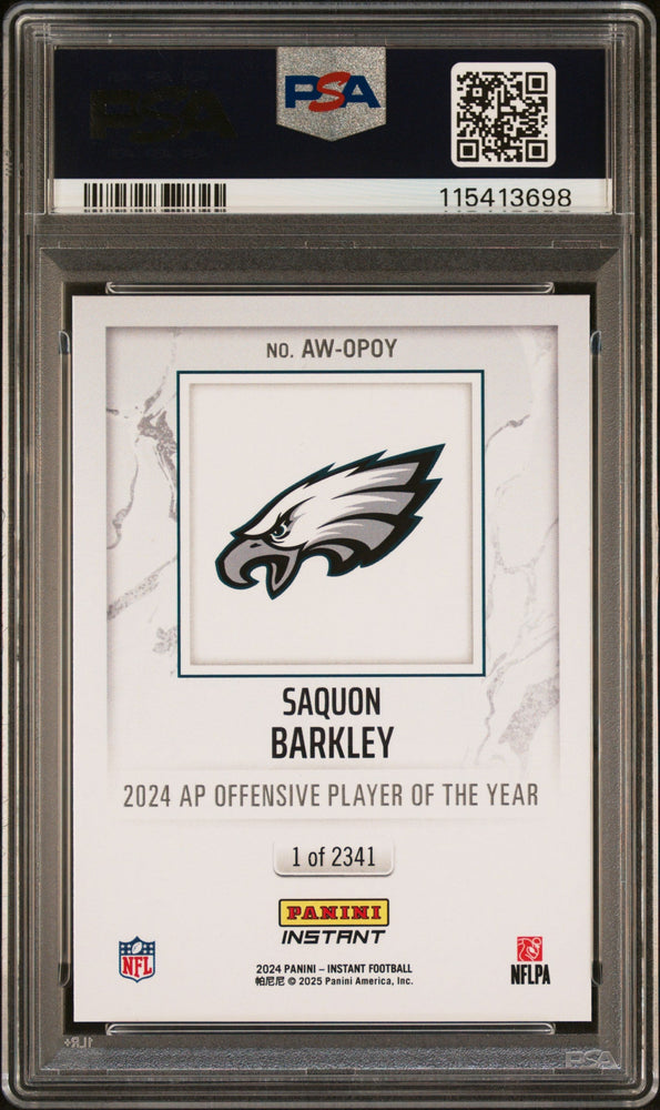 Graded 2024 Panini Instant NFL Saquon Barkley #OPOY Award Winners Football Card PSA 8 Near Mint (ONLINE ORDER ONLY)