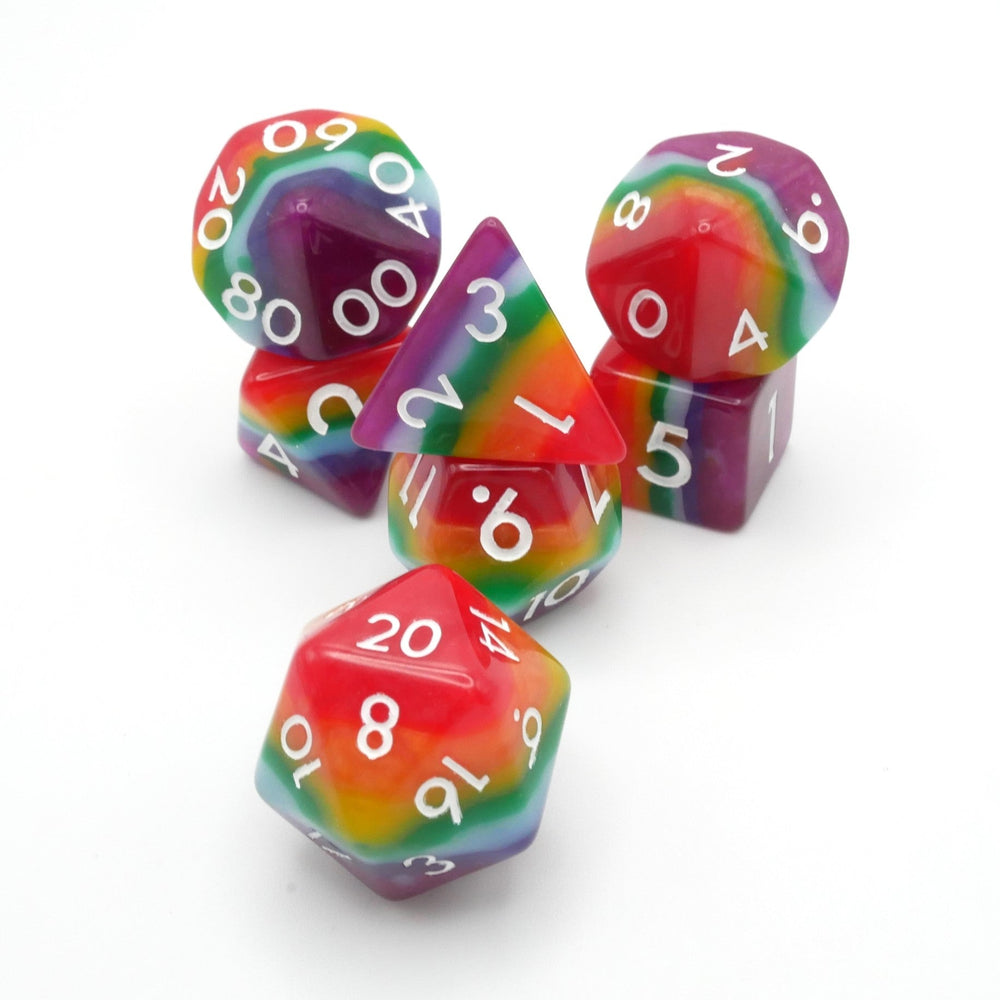 Rainbow Redux - 7 Piece DnD Dice Set | Acrylic RPG Gaming Dice (ONLINE ORDER ONLY)
