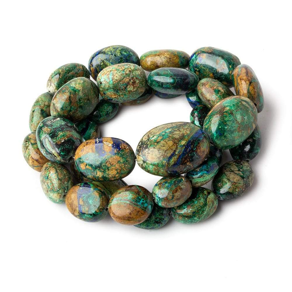 Rare Azure Malachite plain oval beads 18 inch 33 beads 11x8x5-21x16x10mm (ONLINE ORDER ONLY)