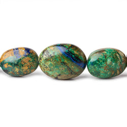 Rare Azure Malachite plain oval beads 18 inch 33 beads 11x8x5-21x16x10mm (ONLINE ORDER ONLY)