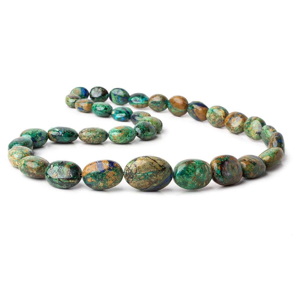 Rare Azure Malachite plain oval beads 18 inch 33 beads 11x8x5-21x16x10mm (ONLINE ORDER ONLY)