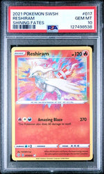 Graded 2021 PKM Sword & Shield Reshiram Holo #017 Shining Fates Trading Card Game PSA 10 Gem Mint