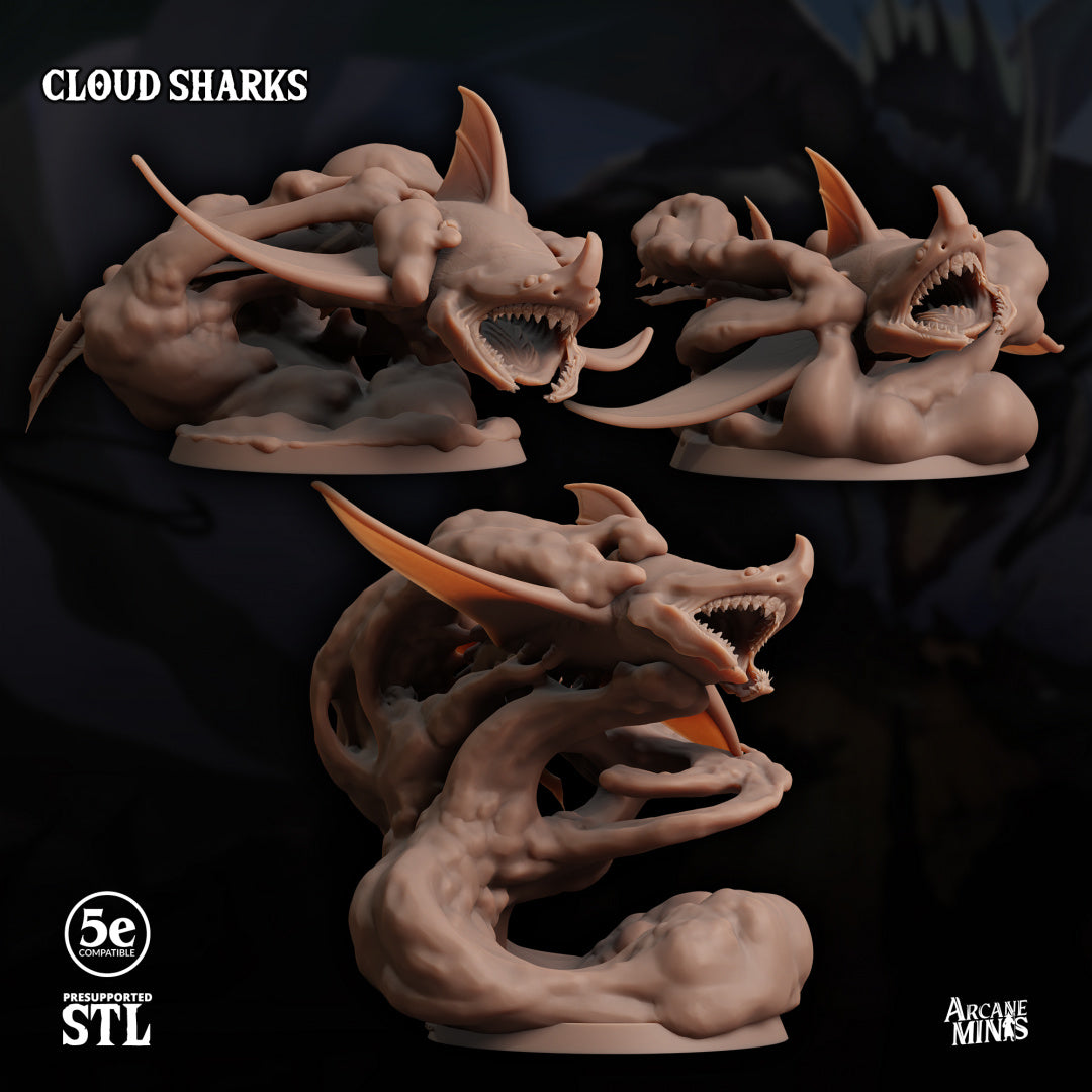 3D Printed Sordane Publishing Cloud Sharks 28 32mm D&D (Online Only)