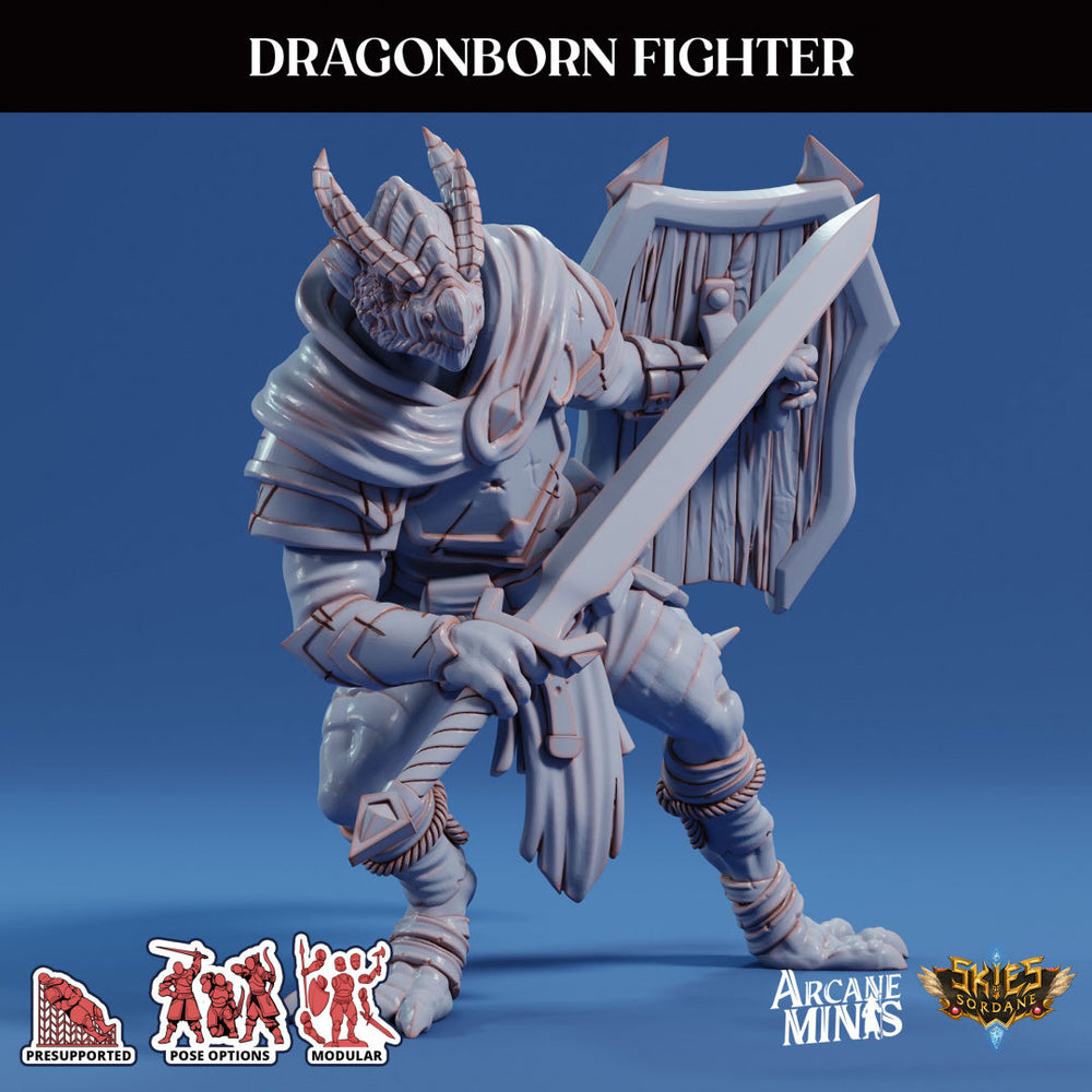 3D Printed Sordane Publishing Arcane Minis Dragonborn Fighter Scrapper Pirates Set 28 32mm D&D (Online Only)