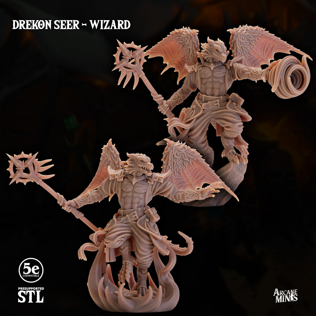 3D Printed Sordane Publishing Drekon Seer Wizard Set 28 32mm D&D (Online Only)