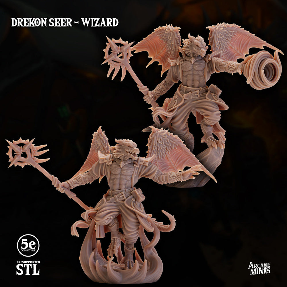 3D Printed Sordane Publishing Drekon Seer Wizard Set 28 32mm D&D (Online Only)