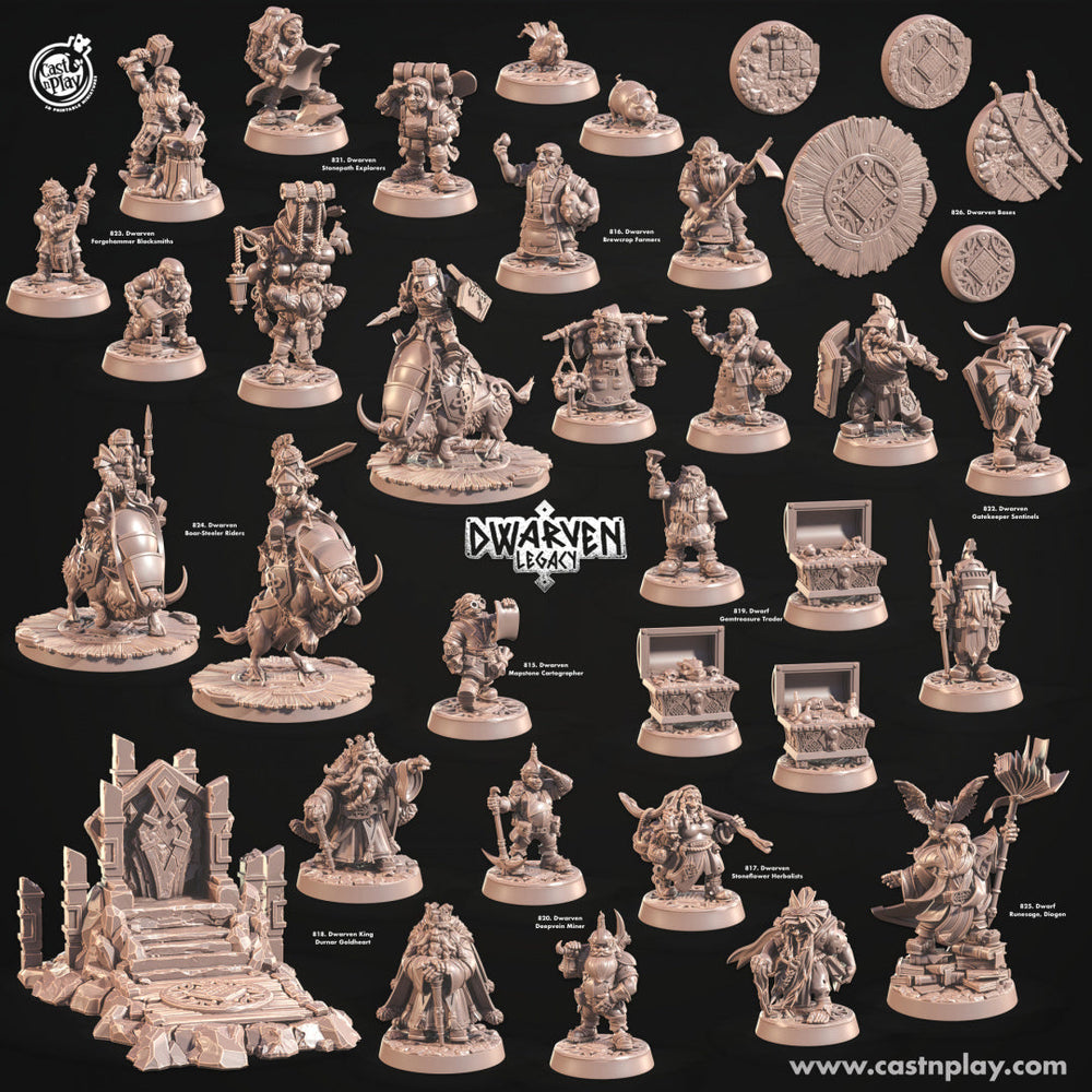 3D Printed Cast n Play Dwarf Gemtreasure Trader Dwarven Legacy Set 28mm 32mm D&D (Online Only)