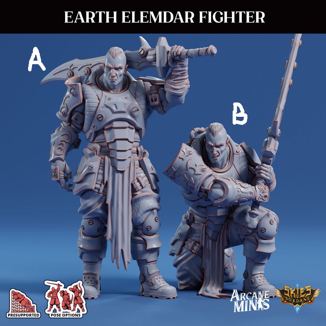 3D Printed Sordane Publishing Arcane Minis Earth Elemdar Fighter Mighty Skies A Sordane Stories Set 28 32mm D&D (Online Only)