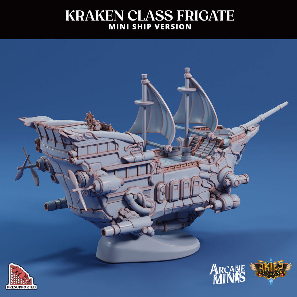 3D Printed Sordane Publishing Arcane Minis Mini Ship - Kraken Frigate 28 32mm D&D (Online Only)