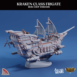 3D Printed Sordane Publishing Arcane Minis Mini Ship - Kraken Frigate 28 32mm D&D (Online Only)