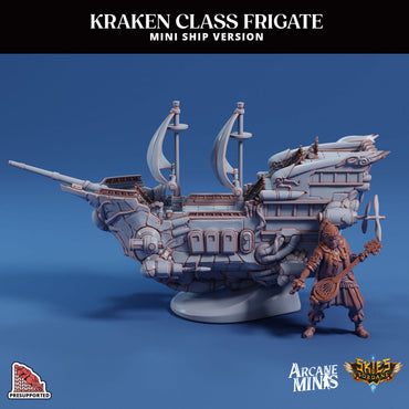 3D Printed Sordane Publishing Arcane Minis Mini Ship - Kraken Frigate 28 32mm D&D (Online Only)