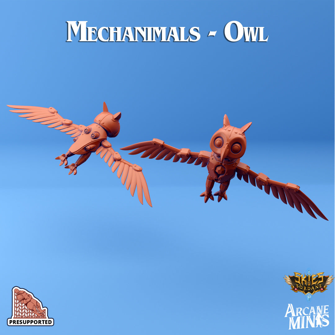 3D Printed Sordane Publishing Arcane Minis Mechanimal Owl Mechanimals Set 28 32mm D&D (Online Only)