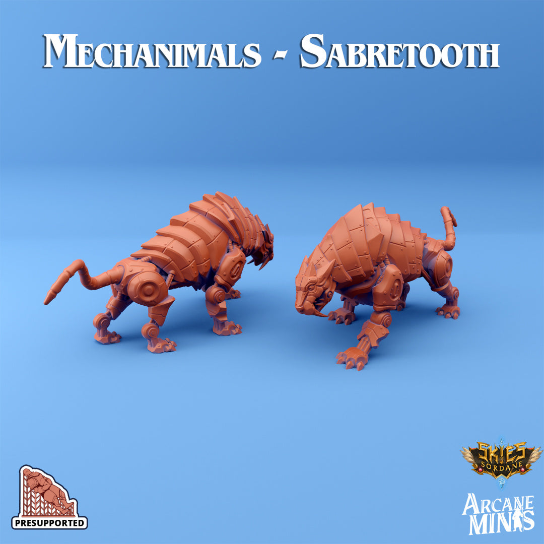 3D Printed Sordane Publishing Arcane Minis Mechanimal Sabertooth Mechanimals Set 28 32mm D&D (Online Only)