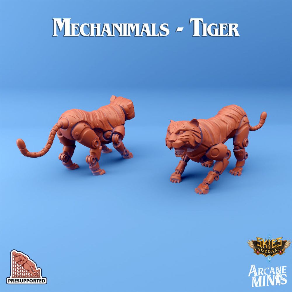3D Printed Sordane Publishing Arcane Minis Mechanimal Tiger Mechanimals Set 28 32mm D&D (Online Only)