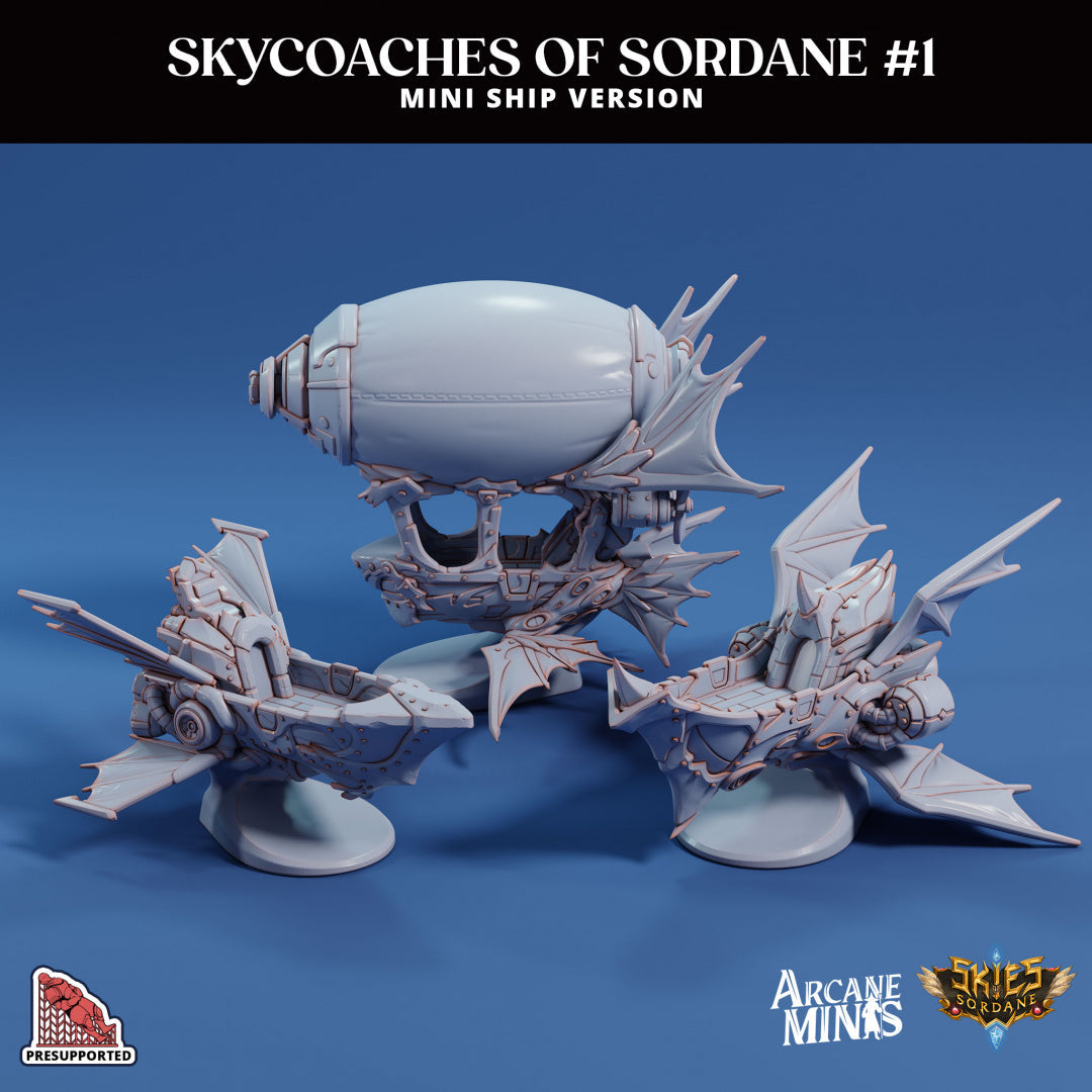 3D Printed Sordane Publishing Arcane Minis Mini Ship - Skycoaches of Sordane Set 1 28 32mm D&D (Online Only)