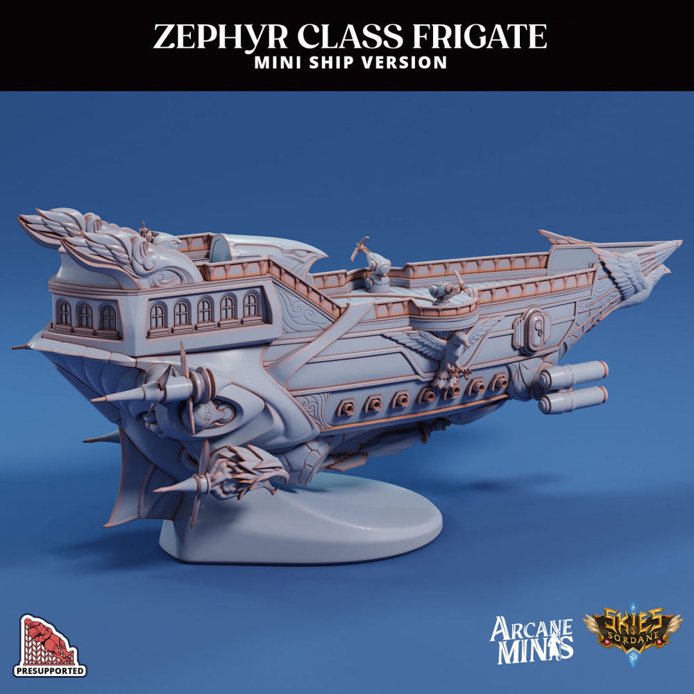 3D Printed Sordane Publishing Arcane Minis Mini Ship - Zephyr Assault Frigate 28 32mm D&D (Online Only)