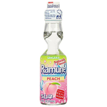 Ramune Peach Flavor Japanese Soda 6.76oz - Authentic Marble Bottle Drink