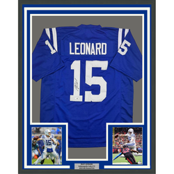Framed Autographed/Signed Riley Leonard 35x39 Indianapolis Blue Football Jersey JSA COA