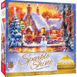Sparkle & Shine - Snowman Cottage 500 Piece Glitter Jigsaw Puzzle (ONLINE ORDER ONLY)