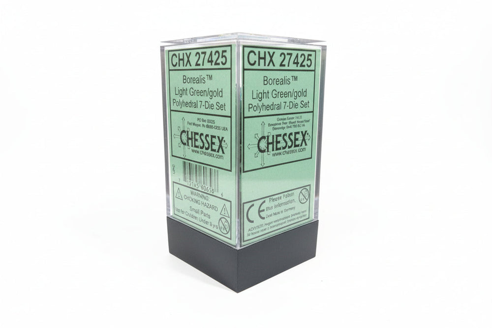 Chessex Borealis Light Green/Gold 7-Die Set –  Polyhedral Dice (OOP Non-Luminary, Rare)