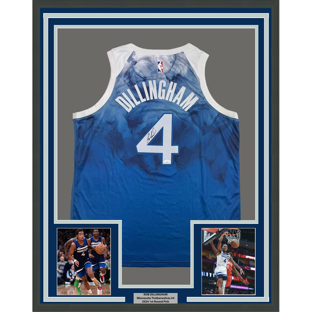 Framed Autographed/Signed Rob Dillingham 35x39 Minnesota Blue Basketball Jersey JSA COA