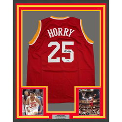 Framed Autographed/Signed Robert Horry 35x39 Houston Red Basketball Jersey Beckett BAS COA