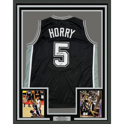 Framed Autographed/Signed Robert Horry 35x39 San Antonio Black Basketball Jersey Beckett BAS COA