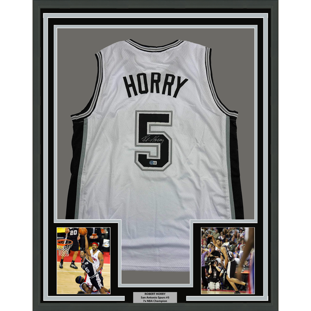 Framed Autographed/Signed Robert Horry 35x39 San Antonio White Basketball Jersey Beckett BAS COA