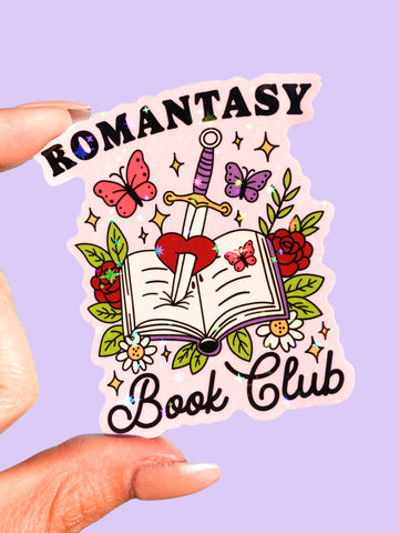 Romantasy Book Club Sticker – Holographic Fantasy Romance Bookish Vinyl Sticker (ONLINE ORDER ONLY)
