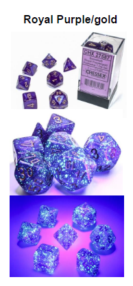 Borealis Royal Purple/gold 7-Dice / 16mm / 12mm /30mm Luminary (Online Only)