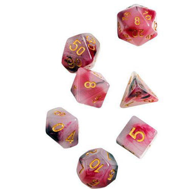 RPG Dice Set (7+1): Pink, Black, Red Marble (Online Order Only)
