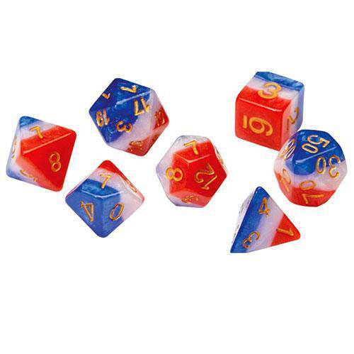 RPG Dice Set (7+1): Red, White, and Blue Semi-Transparent Resin (Online Order Only)