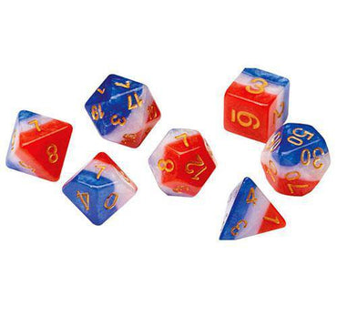 RPG Dice Set (7+1): Red, White, and Blue Semi-Transparent Resin (Online Order Only)