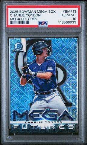 Graded 2025 Topps Bowman Mega Box Charlie Condon #BMF13 Mega Futures Rookie RC Baseball Card PSA 10 Gem Mint (ONLINE ORDER ONLY)