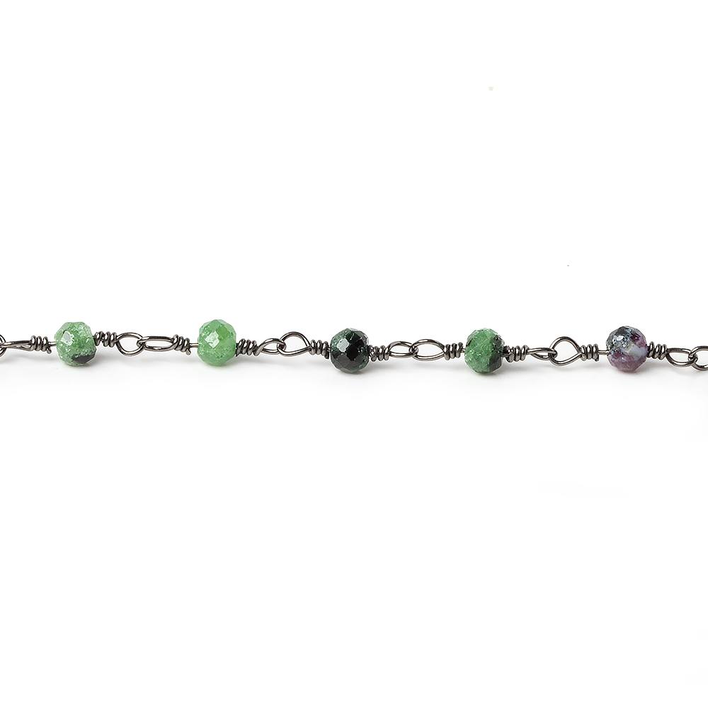 Ruby in Zoisite micro-faceted rondelle Black Gold plated Chain by the foot 40 beads (ONLINE ORDER ONLY)