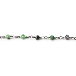 Ruby in Zoisite micro-faceted rondelle Black Gold plated Chain by the foot 40 beads (ONLINE ORDER ONLY)