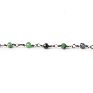 Ruby in Zoisite micro-faceted rondelle Black Gold plated Chain by the foot 40 beads (ONLINE ORDER ONLY)