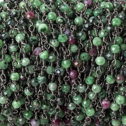 Ruby in Zoisite micro-faceted rondelle Black Gold plated Chain by the foot 40 beads (ONLINE ORDER ONLY)